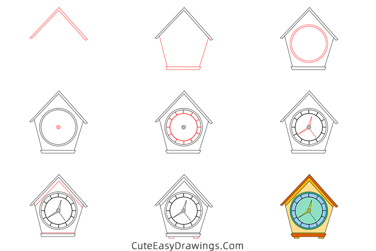 how to draw a clock - www.cuteeasydrawings.com