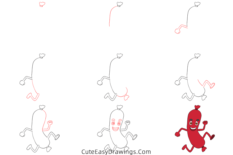 how to draw a sausage - www.cuteeasydrawings.com