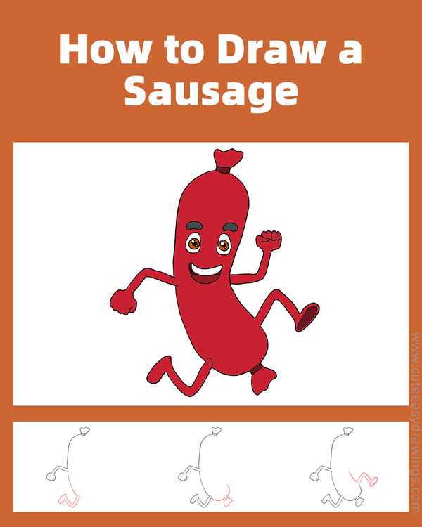how to draw a sausage - www.cuteeasydrawings.com