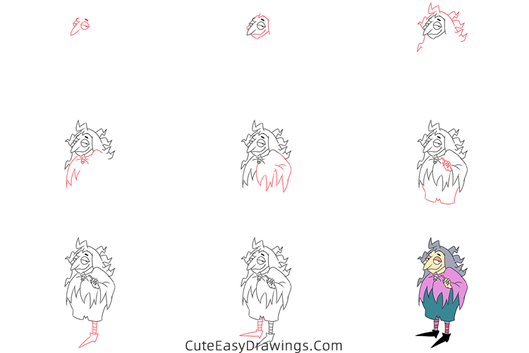 how to draw granny frump from the addams family - www.cuteeasydrawings.com