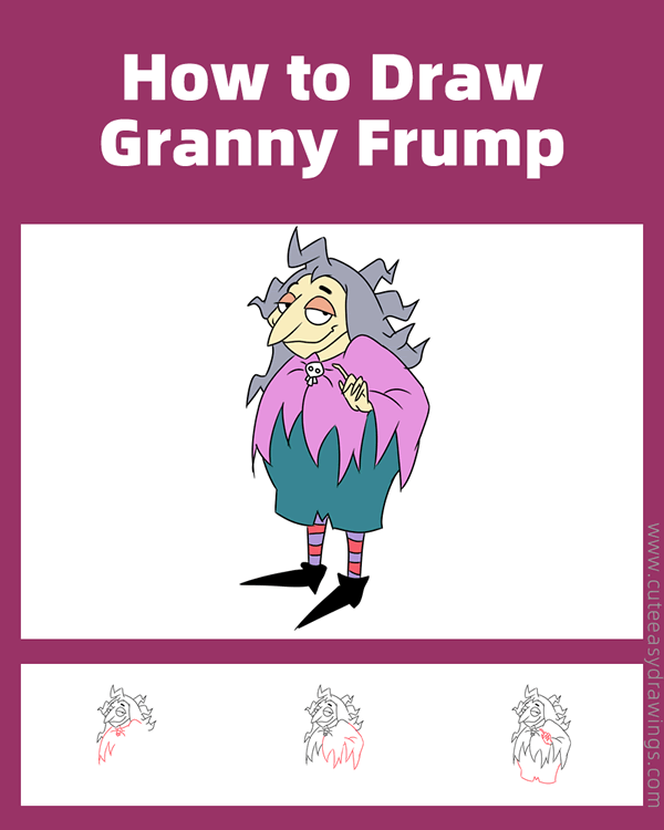 how to draw granny frump from the addams family - www.cuteeasydrawings.com