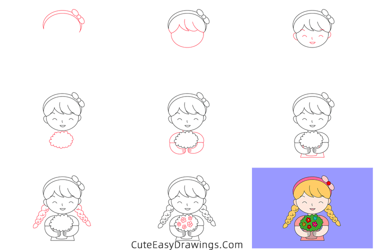 how to draw a girl with flowers - www.cuteeasydrawings.com