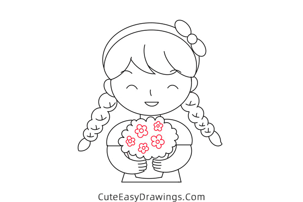 how to draw a girl with flowers - www.cuteeasydrawings.com