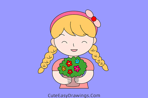 how to draw a girl with flowers - www.cuteeasydrawings.com