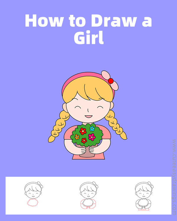 how to draw a girl with flowers - www.cuteeasydrawings.com
