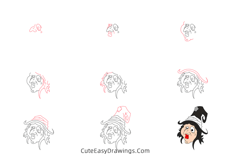 how to draw a witch face - www.cuteeasydrawings.com