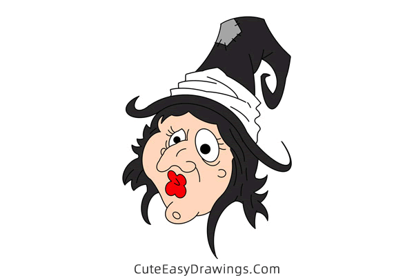 how to draw a witch face - www.cuteeasydrawings.com