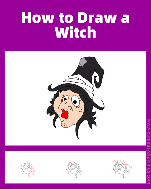 how to draw a witch face - www.cuteeasydrawings.com