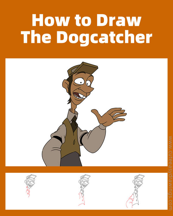how to draw the dogcatcher from lady and the tramp - www.cuteeasydrawings.com