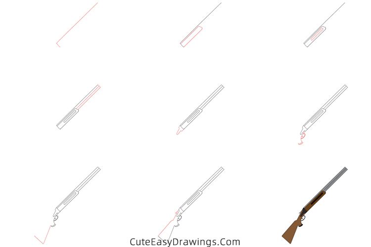 how to draw a shotgun - www.cuteeasydrawings.com