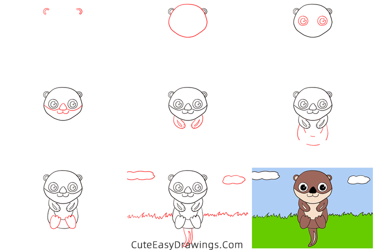 how to draw an otter - www.cuteeasydrawings.com