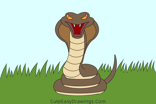 how to draw a cobra - www.cuteeasydrawings.com