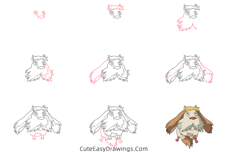 how to draw heen from howls moving castle - www.cuteeasydrawings.com