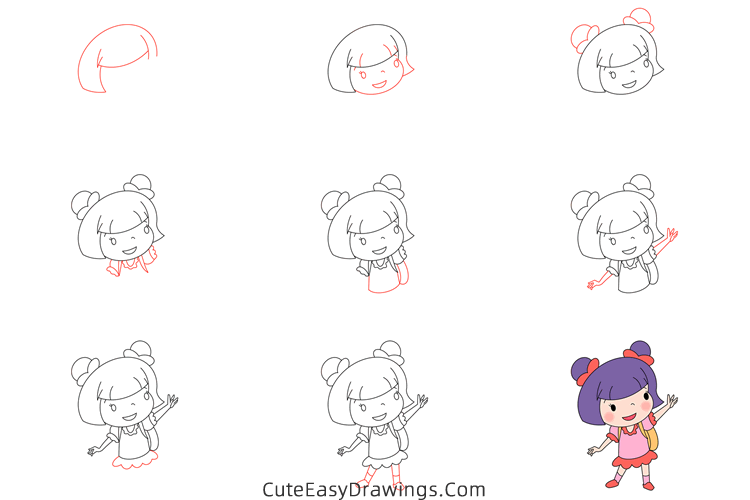 how to draw a girl waving goodbye - www.cuteeasydrawings.com