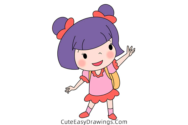 how to draw a girl waving goodbye - www.cuteeasydrawings.com
