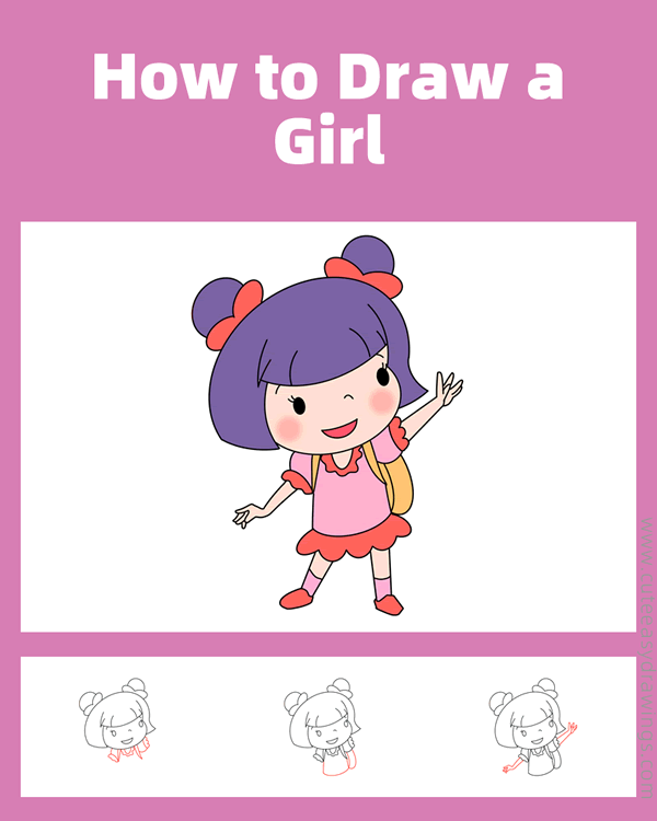 how to draw a girl waving goodbye - www.cuteeasydrawings.com