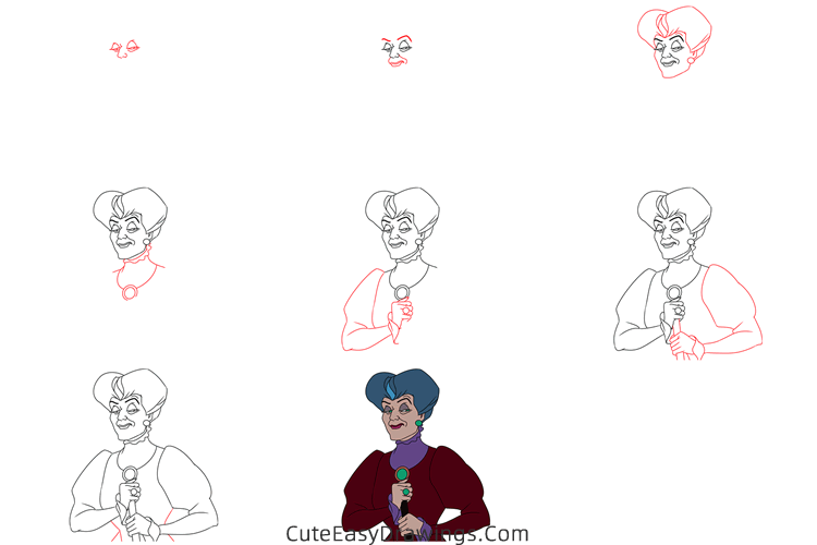 how to draw lady tremaine from cinderella - www.cuteeasydrawings.com