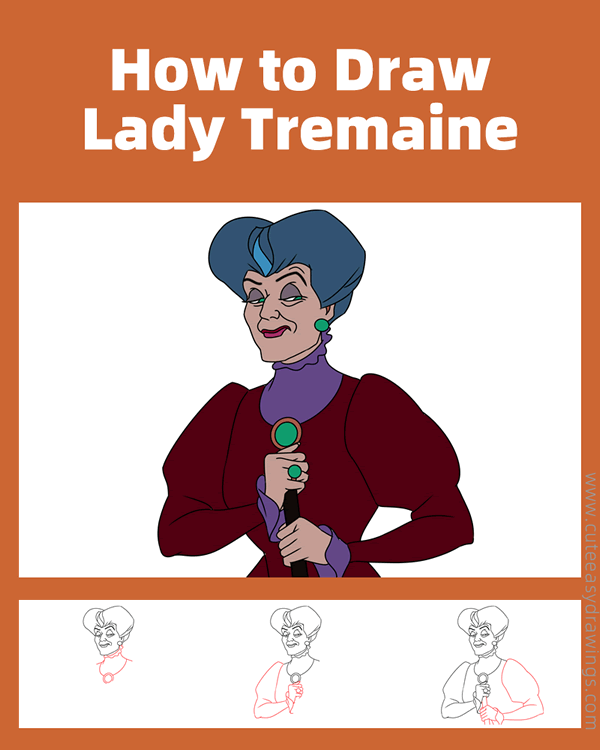 how to draw lady tremaine from cinderella - www.cuteeasydrawings.com