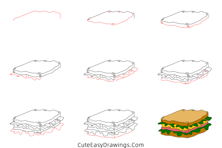 how to draw a sandwich - www.cuteeasydrawings.com