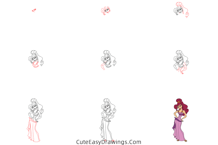 how to draw megara from hercules - www.cuteeasydrawings.com
