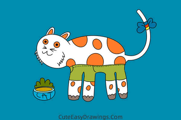 how to draw a cat eating - www.cuteeasydrawings.com
