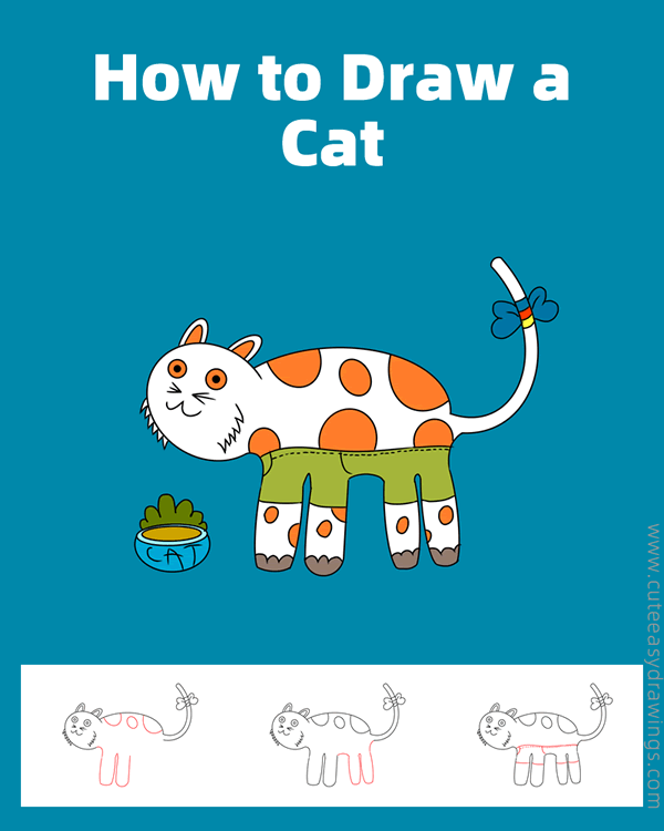 how to draw a cat eating - www.cuteeasydrawings.com