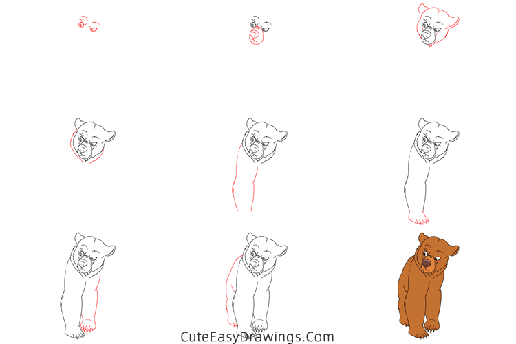 how to draw kenai as a bear - www.cuteeasydrawings.com