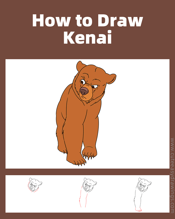 how to draw kenai as a bear - www.cuteeasydrawings.com