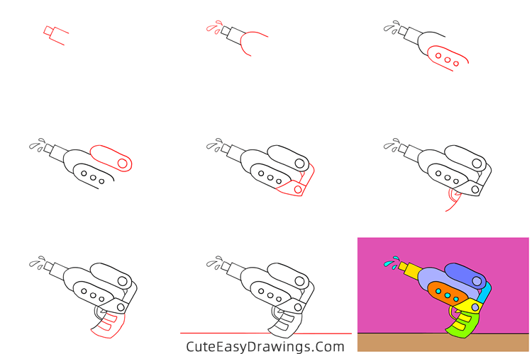 how to draw a water gun - www.cuteeasydrawings.com
