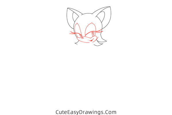 how to draw rouge the bat - www.cuteeasydrawings.com