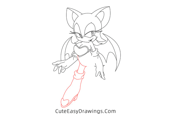 how to draw rouge the bat - www.cuteeasydrawings.com