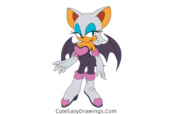 how to draw rouge the bat - www.cuteeasydrawings.com