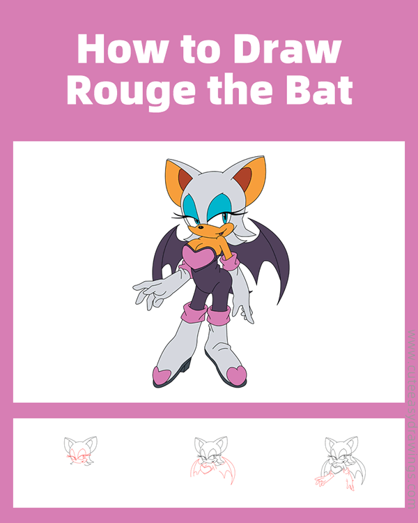 how to draw rouge the bat - www.cuteeasydrawings.com