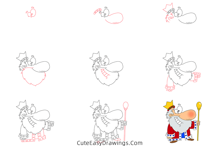 how to draw a king with a big nose - www.cuteeasydrawings.com