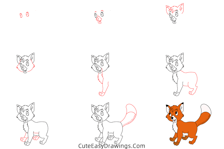 how to draw tod from the fox and the hound - www.cuteeasydrawings.com