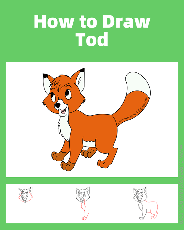 how to draw tod from the fox and the hound - www.cuteeasydrawings.com