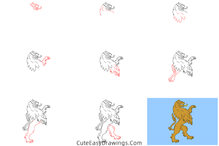 how to draw a lion totem - www.cuteeasydrawings.com