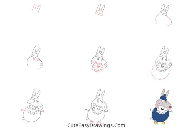 how to draw grampy rabbit from peppa pig - www.cuteeasydrawings.com