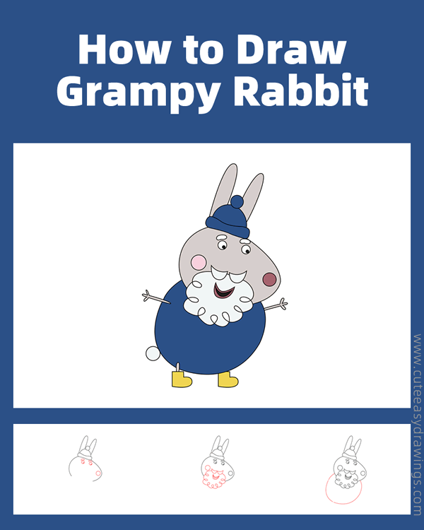 how to draw grampy rabbit from peppa pig - www.cuteeasydrawings.com