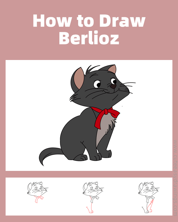 how to draw berlioz from the aristocats - www.cuteeasydrawings.com