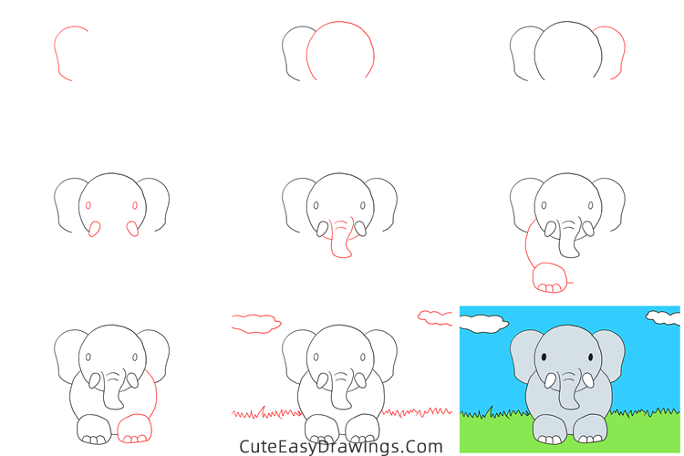 how to draw an elephant easy - www.cuteeasydrawings.com