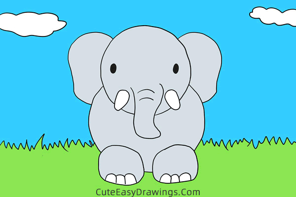how to draw an elephant easy - www.cuteeasydrawings.com