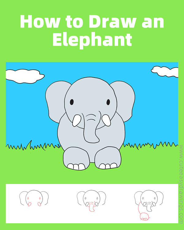 how to draw an elephant easy - www.cuteeasydrawings.com