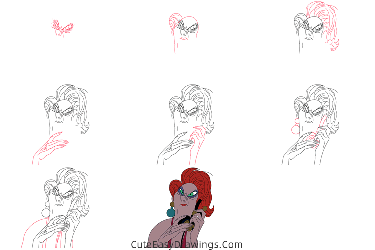 how to draw madame medusa from the rescuers - www.cuteeasydrawings.com