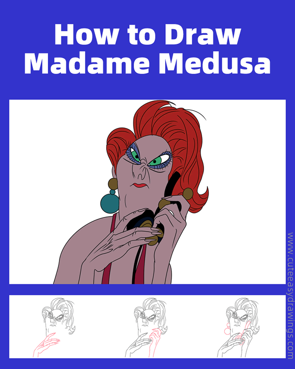 how to draw madame medusa from the rescuers - www.cuteeasydrawings.com