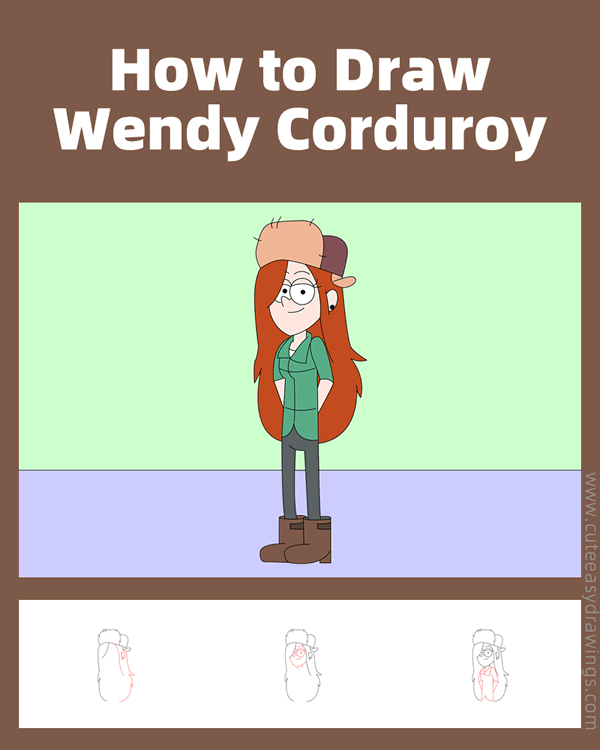 how to draw wendy corduroy from gravity falls - www.cuteeasydrawings.com