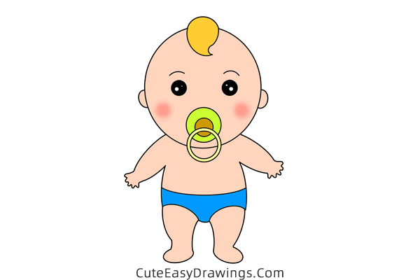 how to draw a baby with a pacifier - www.cuteeasydrawings.com