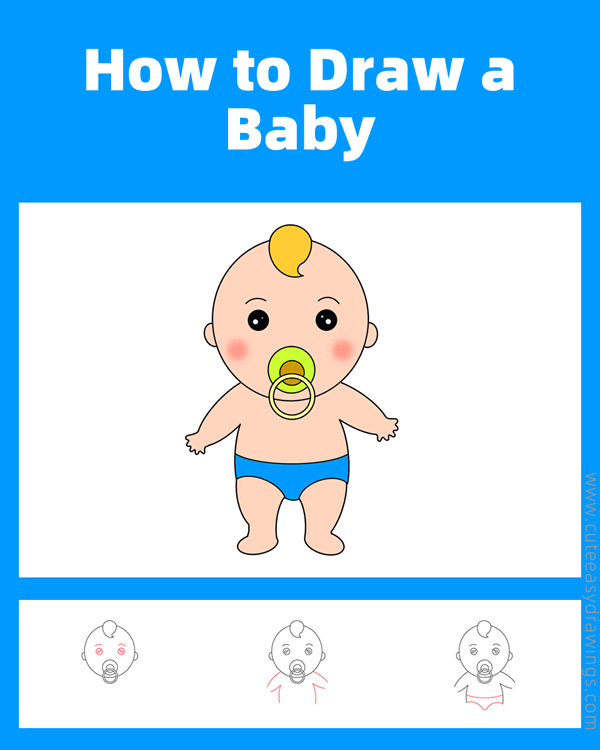 how to draw a baby with a pacifier - www.cuteeasydrawings.com