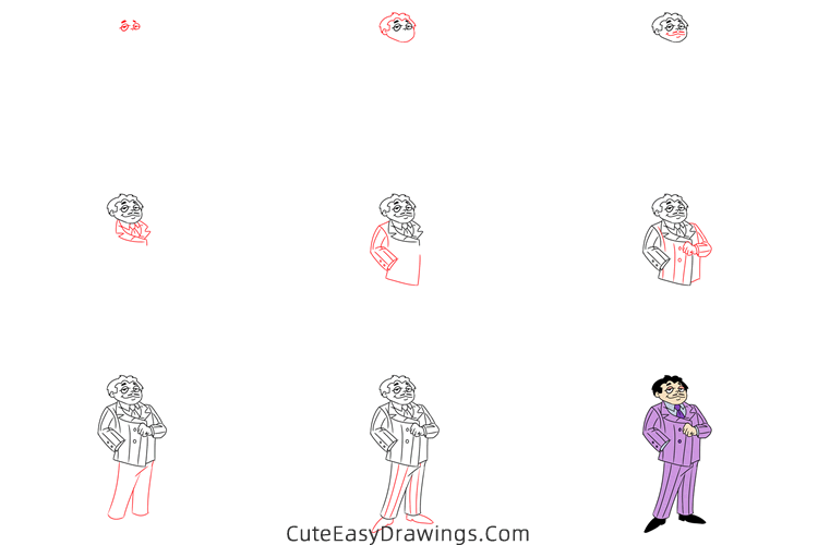 how to draw gomez addams from the addams family - www.cuteeasydrawings.com