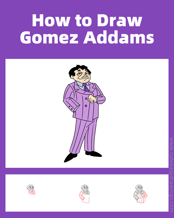 how to draw gomez addams from the addams family - www.cuteeasydrawings.com